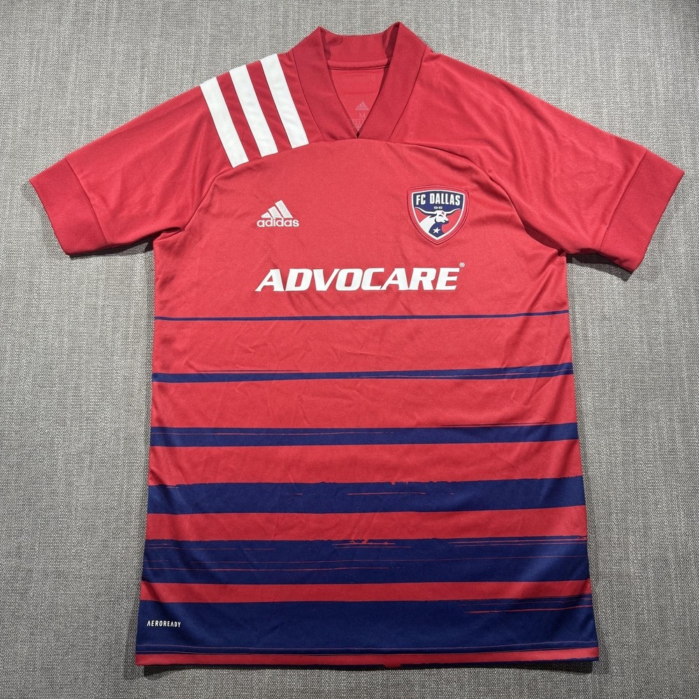 FC Dallas Jersey Mens Medium Red Navy MLS Soccer Adidas AEROREADY Advocare